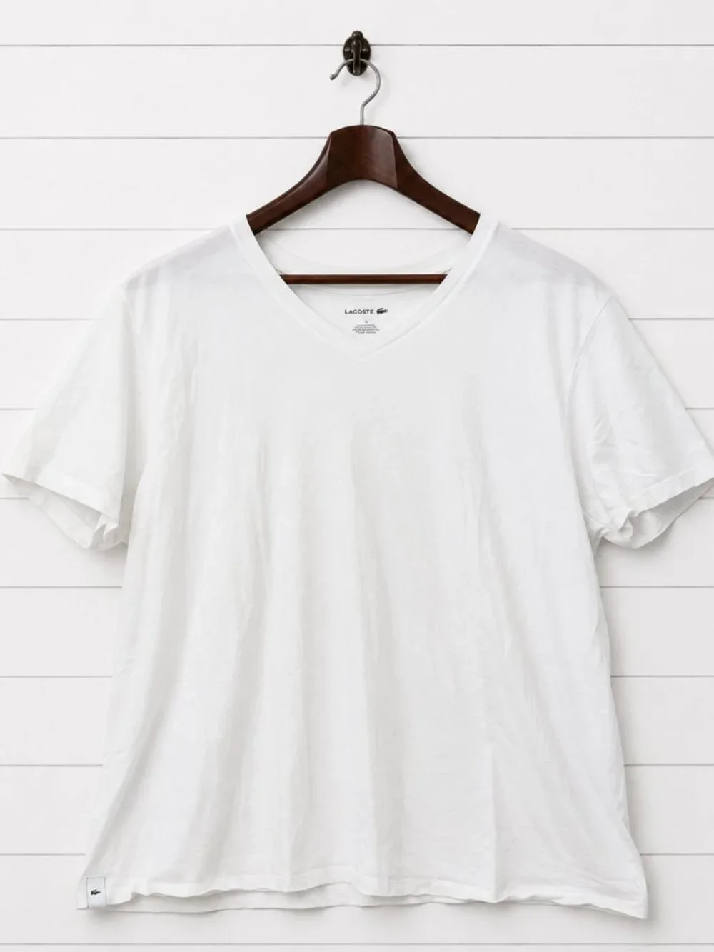 Lacoste V Neck T Shirt Mens 3XL White Crocodile Logo Classic Minimalist